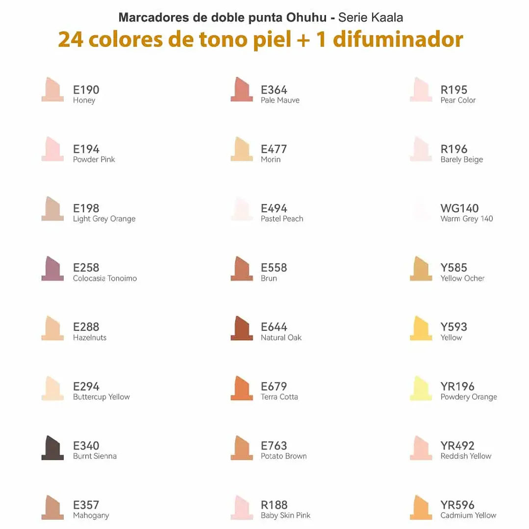 OHUHU 24 MARCADORES PIEL DE ALCOHOL + 1 BLENDER. PUNTA FINA & BISELADA DELGADO