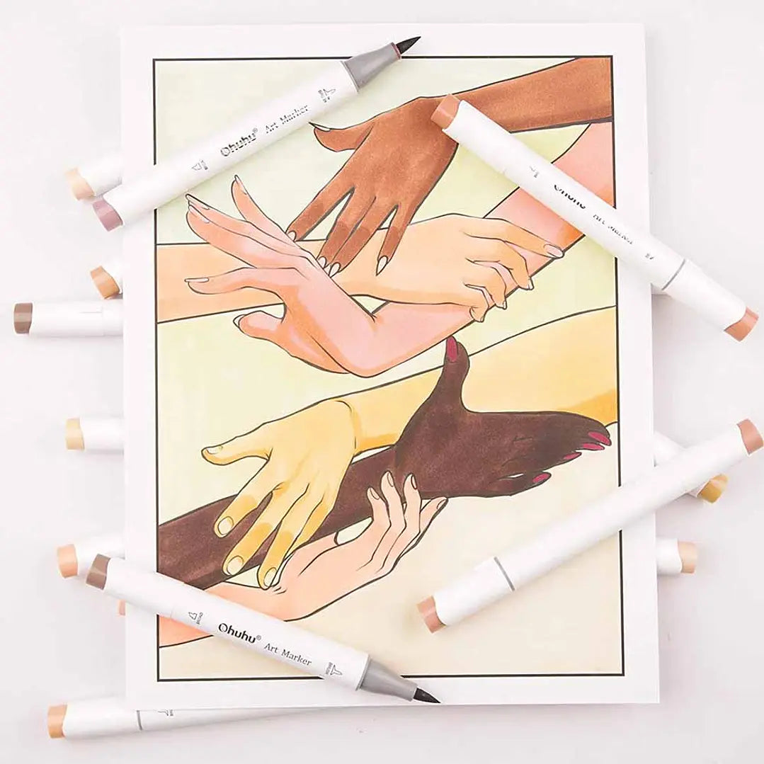 OHUHU HONOLULU 24 Marcadores de Alcohol PIEL + 1 BLENDER PINCEL & BISELADA