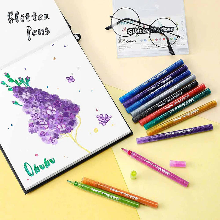 Set de 12 Marcadores Glitter punta fina