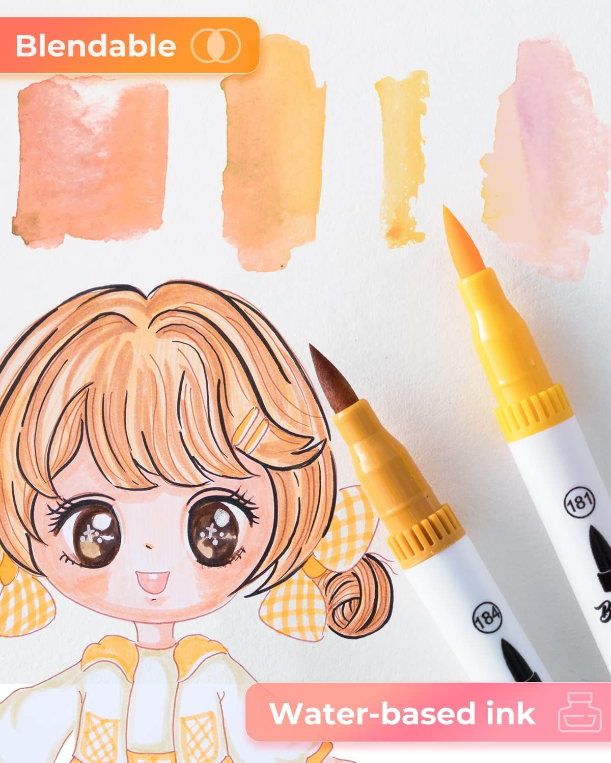 Set Ohuhu de 36 marcadores tonos piel doble punta Acuarelables : Pincel & Tiralíneas Fino