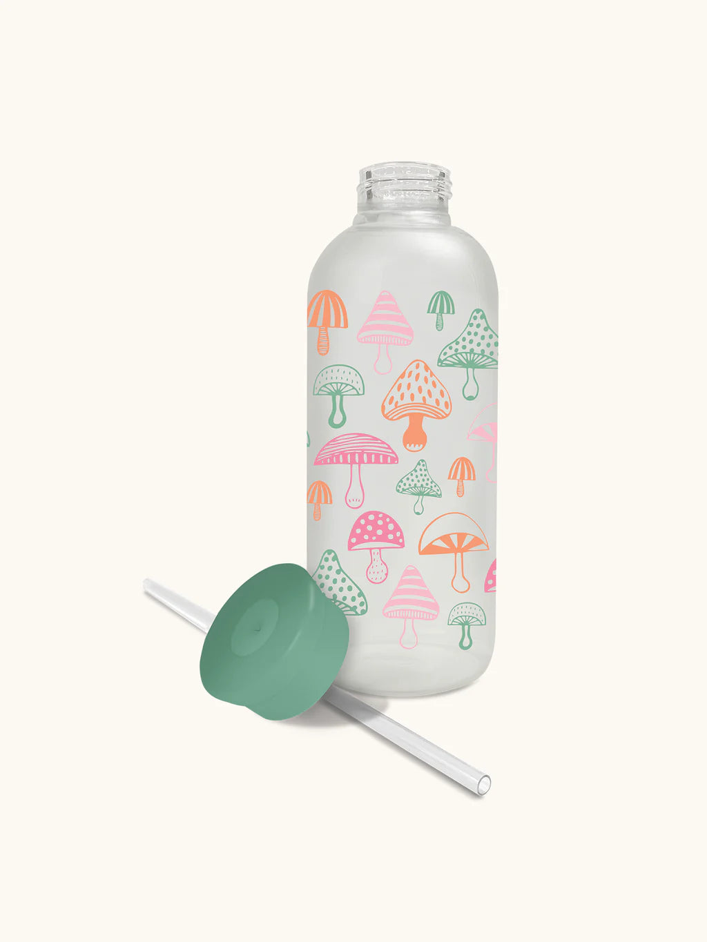 Botella de vidrio con bombilla - Mushroom