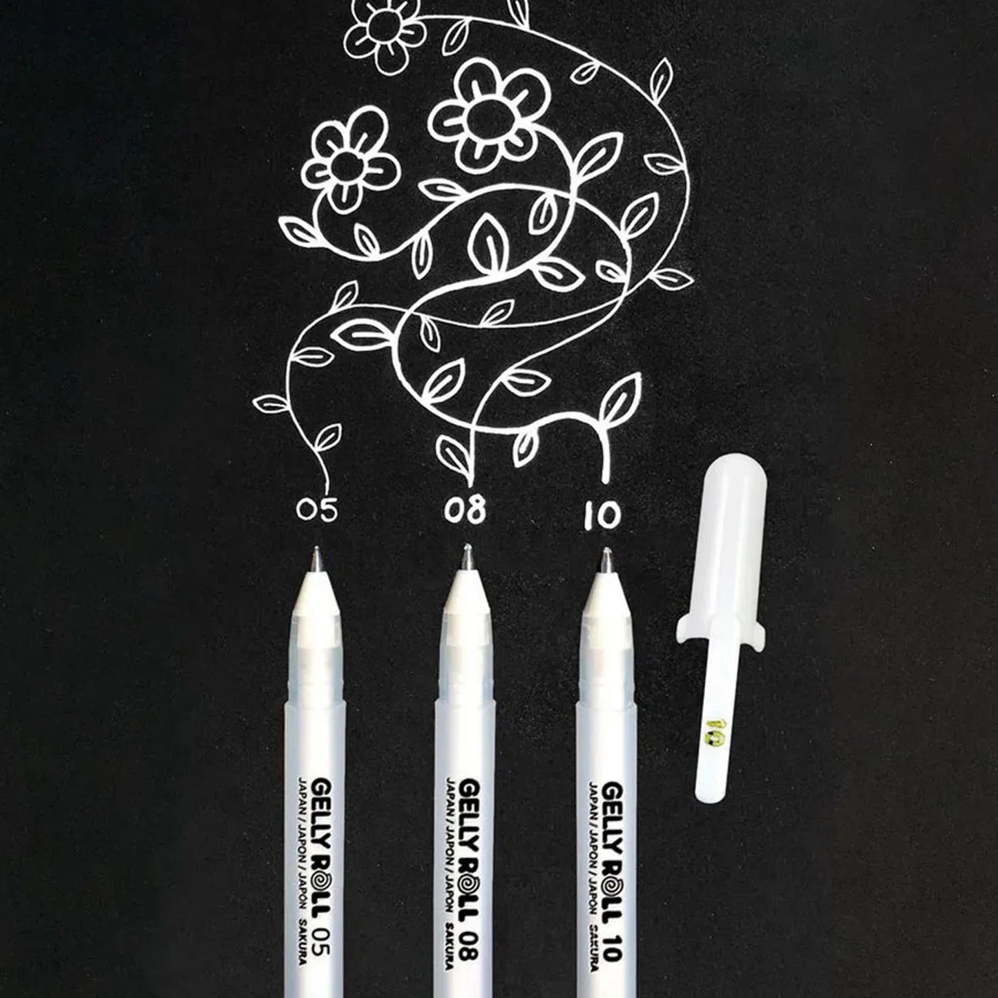 Set Lápiz Gel Gelly Roll Sakura 3 Grosores Blanco