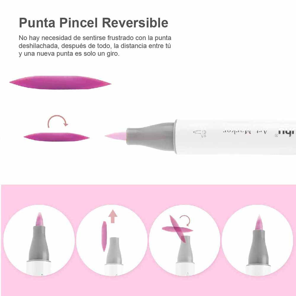 Set 48 marcadores pastel de alcohol con blender doble punta Pincel & Fina