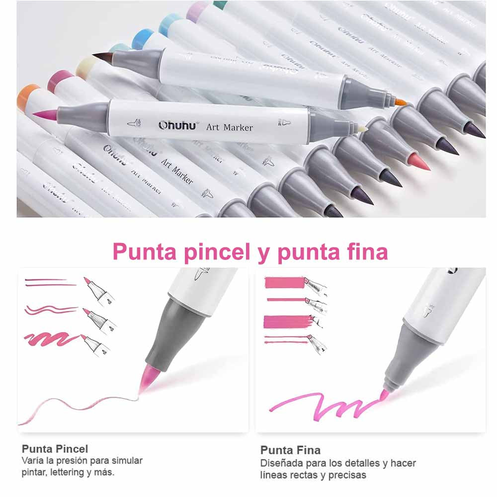 Set 48 marcadores pastel de alcohol con blender doble punta Pincel & Fina