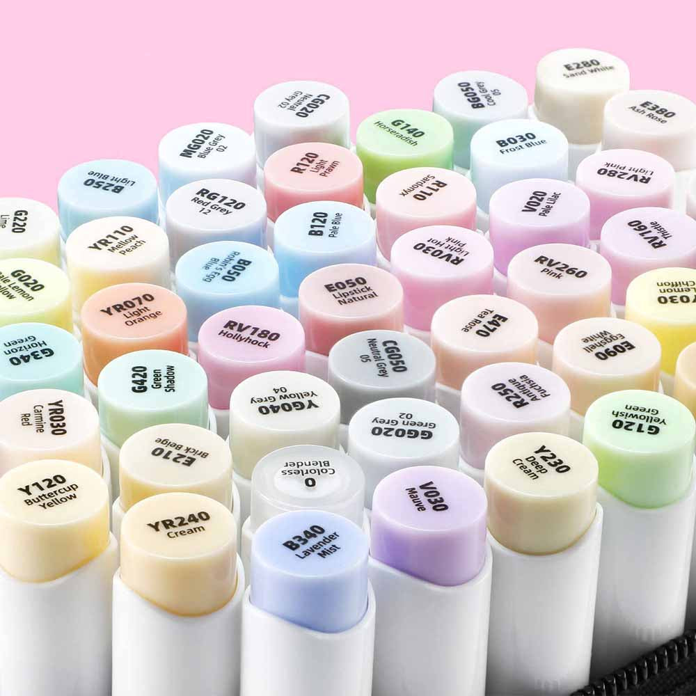 Set 48 marcadores pastel de alcohol con blender doble punta Pincel & Fina
