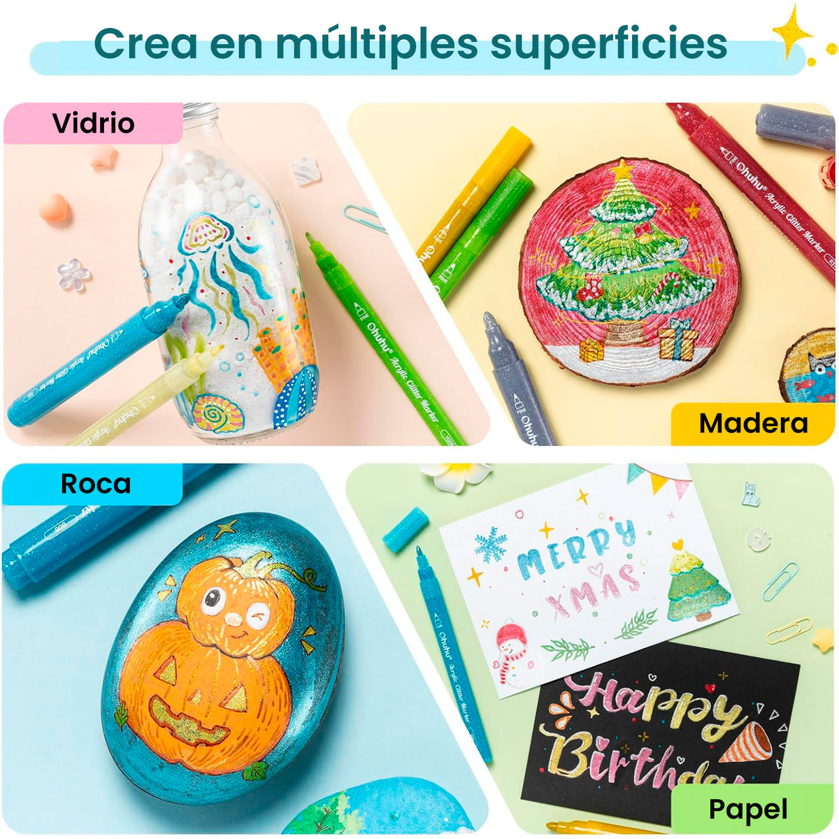 Set de 24 Marcadores Glitter Metálicos punta gruesa 3 mm