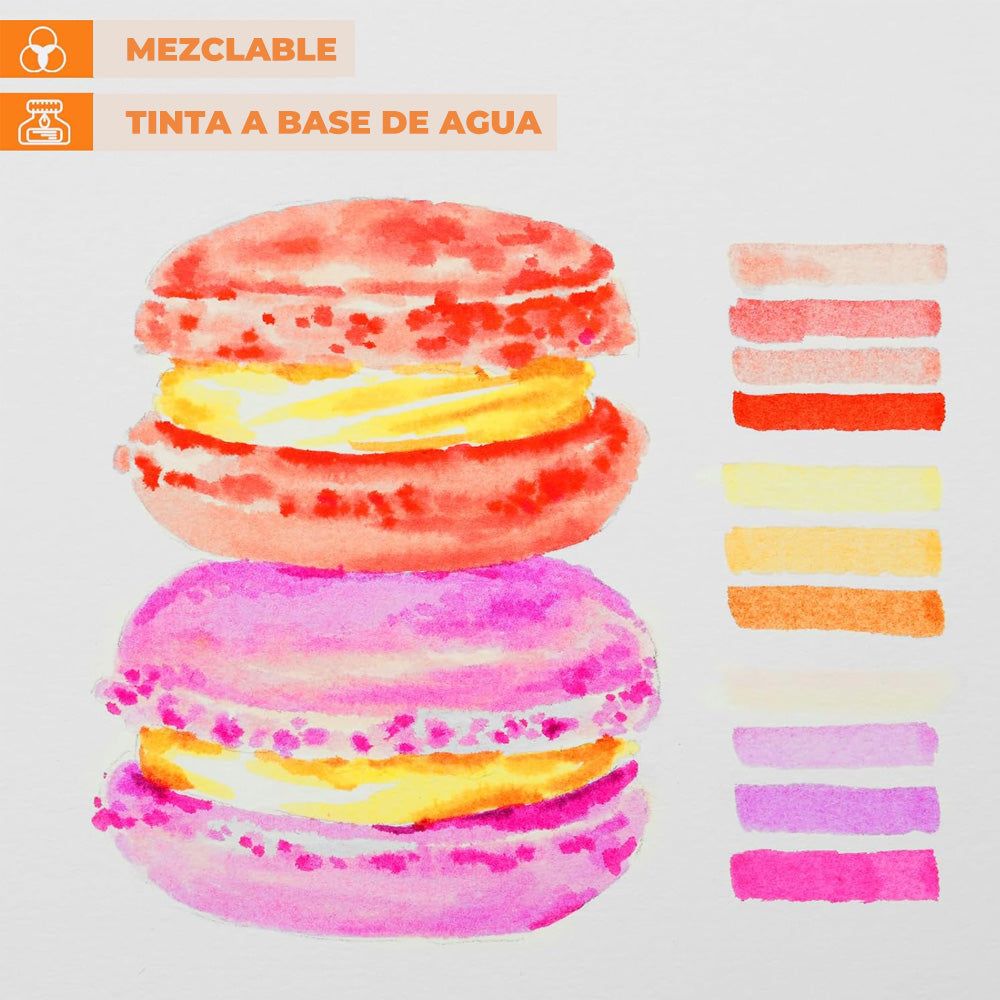 Set 40 marcadores a base agua punta pincel y Fineliner
