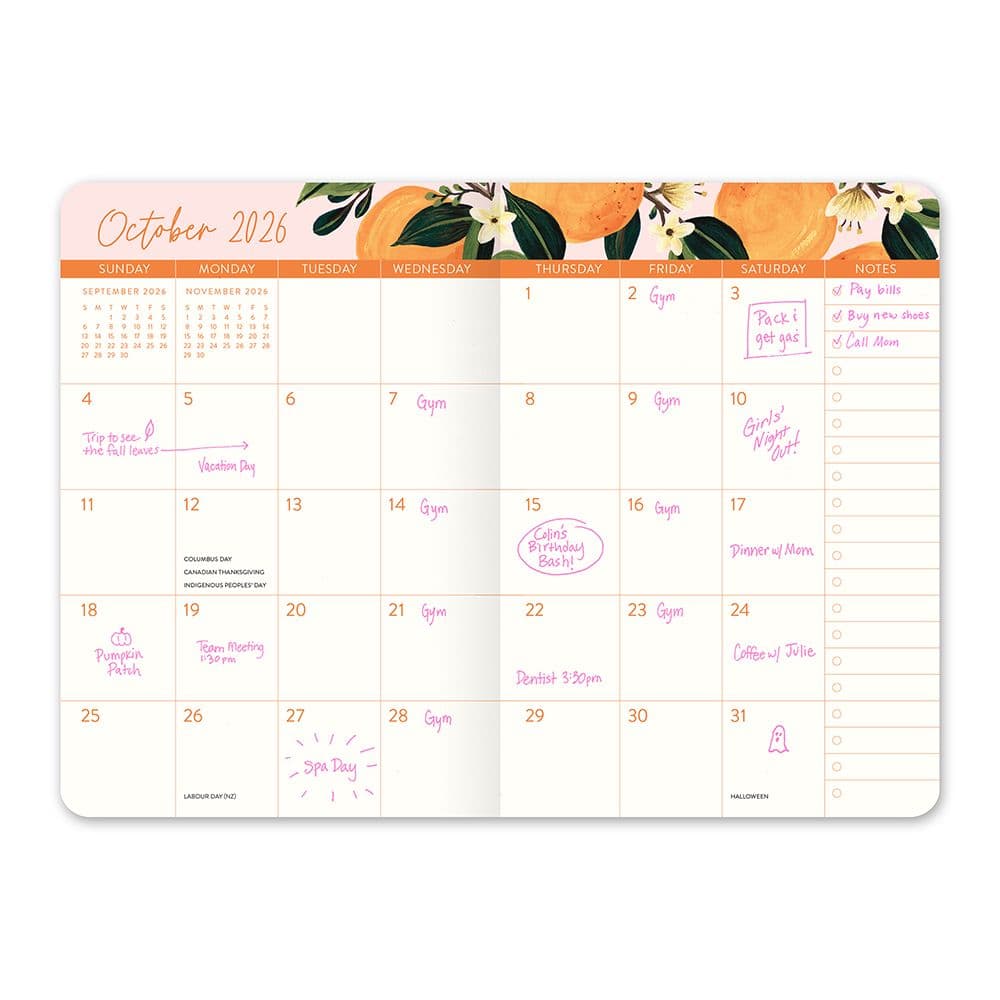 Agenda 2026 Fruit and Flora 17 Meses - Vista Mensual