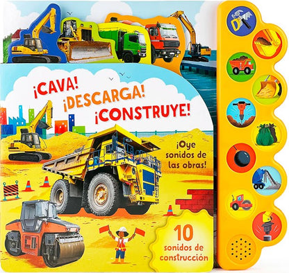 Libro con 10 Sonidos de construcción ¡Cava! ¡Descarga! ¡Construye!
