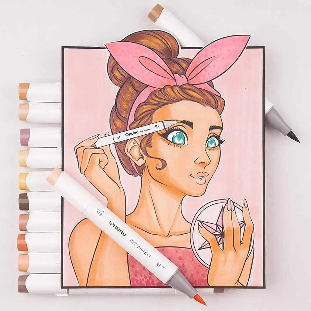 OHUHU HONOLULU  24 Marcadores de Alcohol  PIEL + 1 BLENDER PINCEL & BISELADA