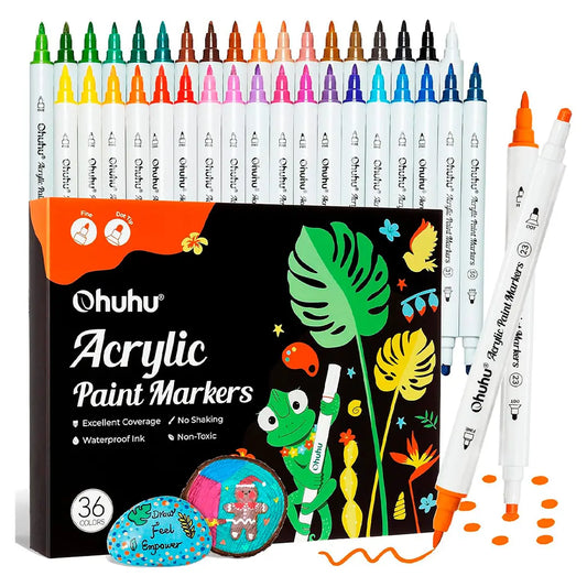 Marcadores acrílicos Cotton Core 36 colores doble punta Fina y Redonda