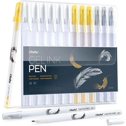 Set de 12 bolígrafos de gel dorados, plateados y blanco