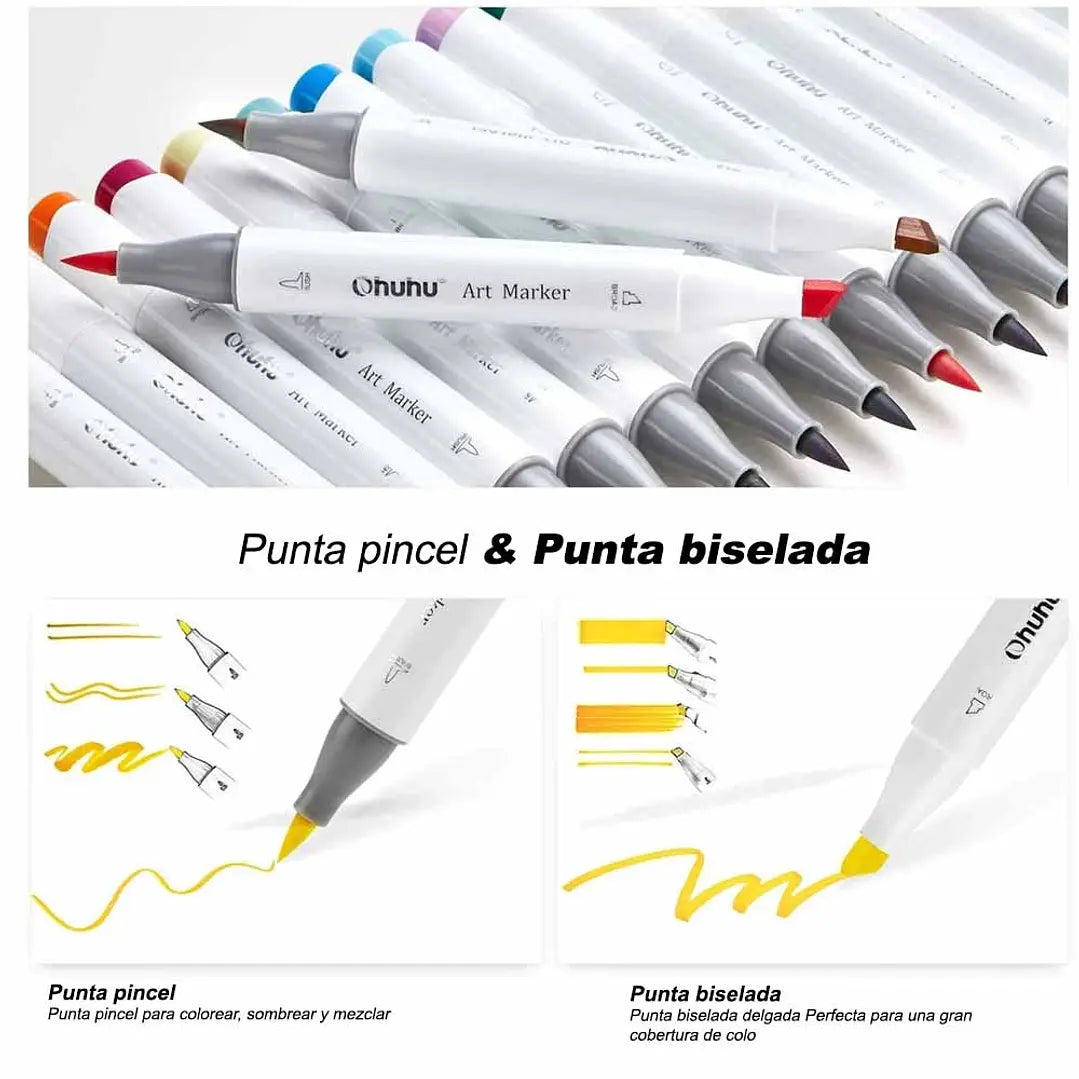 Set 72 Marcadores de Alcohol Punta Pincel  Y Biselada +1 blender Serie Honolulu