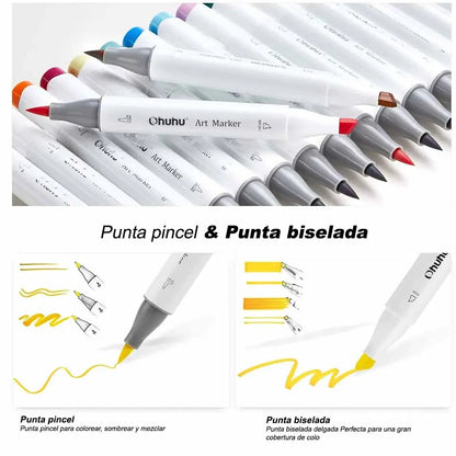 Set 72 Marcadores de Alcohol Punta Pincel  Y Biselada +1 blender Serie Honolulu