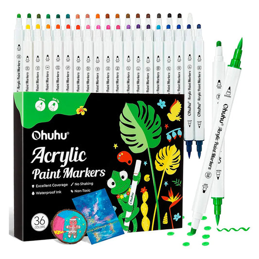 Marcadores acrílicos Cotton Core 36 colores doble punta Redonda y Pincel