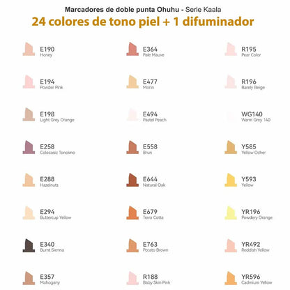 Set 24 Marcadores serie Kaala de Alcohol Tonos Piel