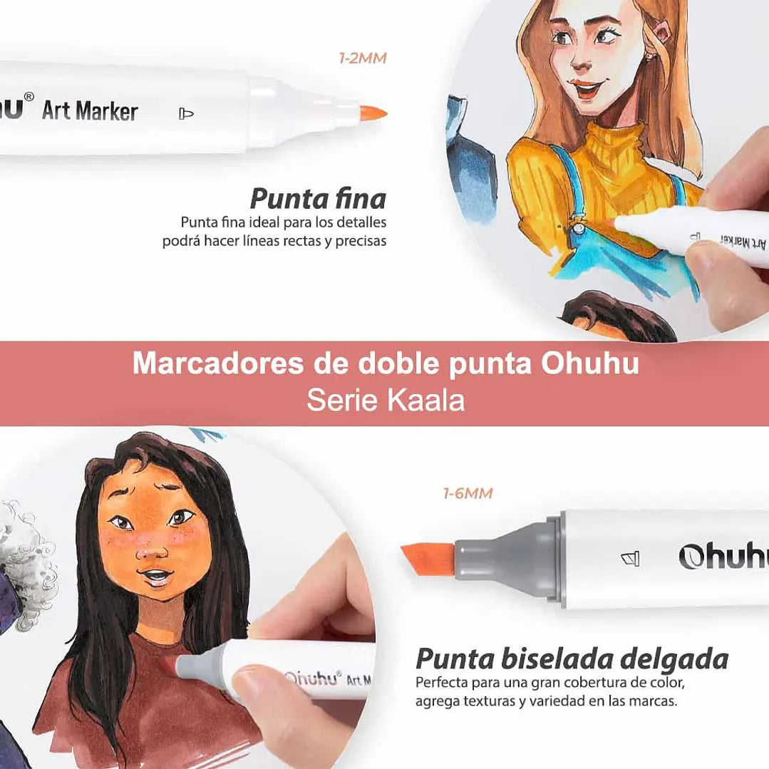 Set 24 Marcadores serie Kaala de Alcohol Tonos Piel