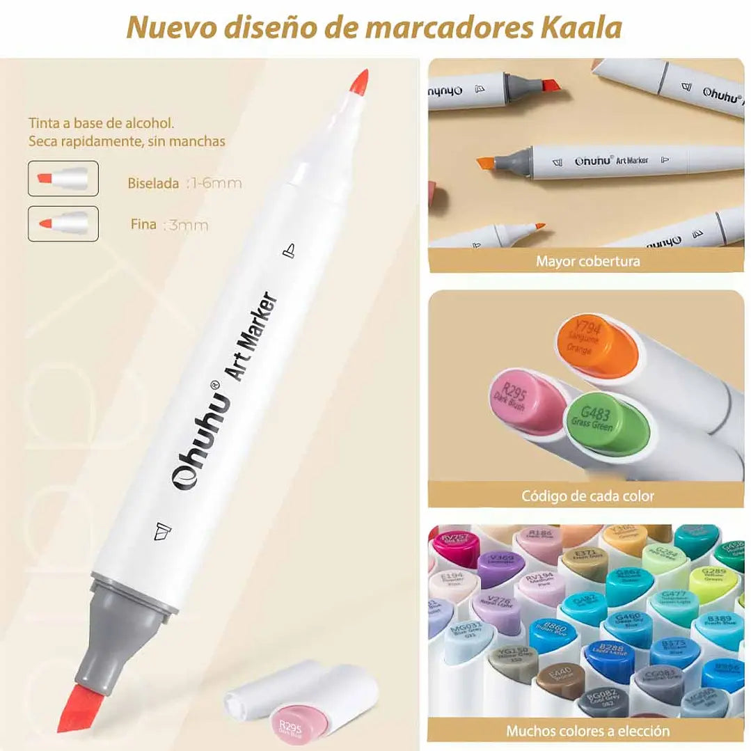 Set 24 Marcadores serie Kaala de Alcohol Tonos Piel