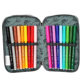 Estuche triple con lápices Dino