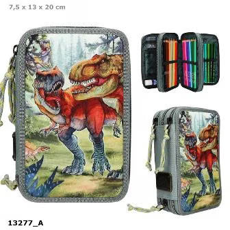 Estuche triple con lápices Dino