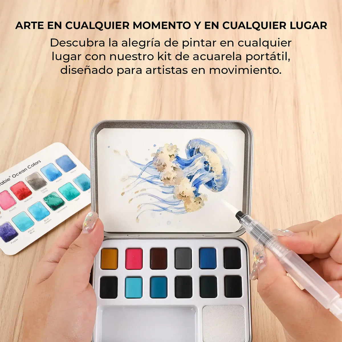 Set acuarelas de bolsillo de 12 colores con pincel- Oceáno