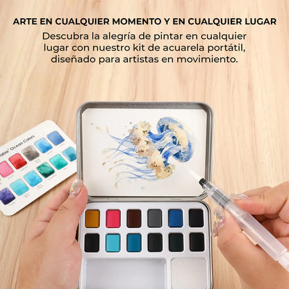 Set acuarelas de bolsillo de 12 colores con pincel- Oceáno
