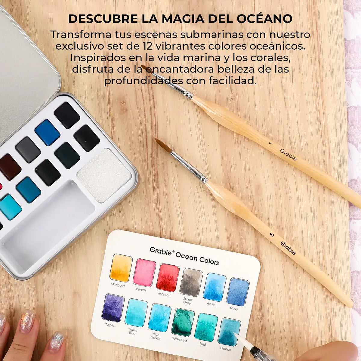 Set acuarelas de bolsillo de 12 colores con pincel- Oceáno