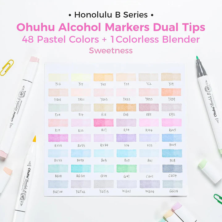 Set  48 Marcadores Honolulu  B de alcohol tonos PASTEL SWEETNESS OHUHU