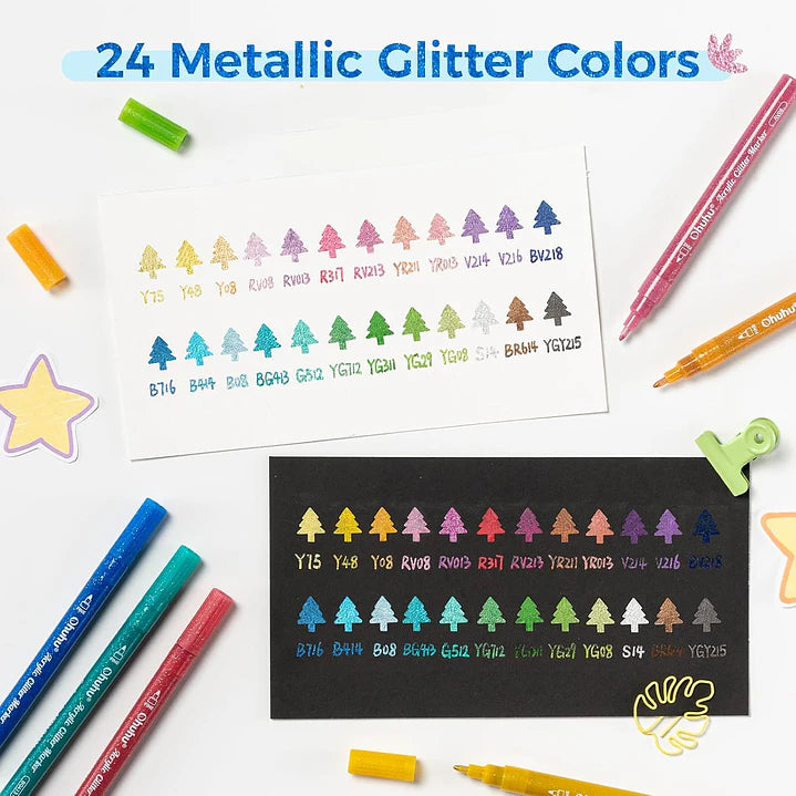 Set 24 Marcadores Acrílicos Glitter Punta Fina