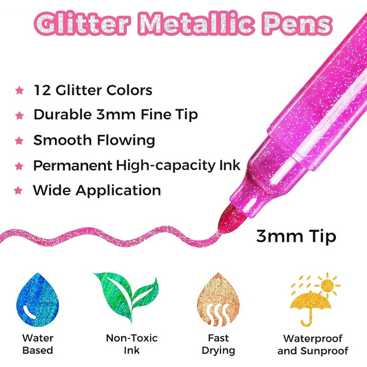 Set de 12 Marcadores Glitter punta gruesa