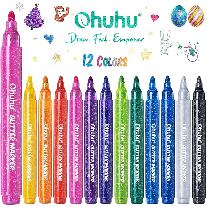Set de 12 Marcadores Glitter punta gruesa