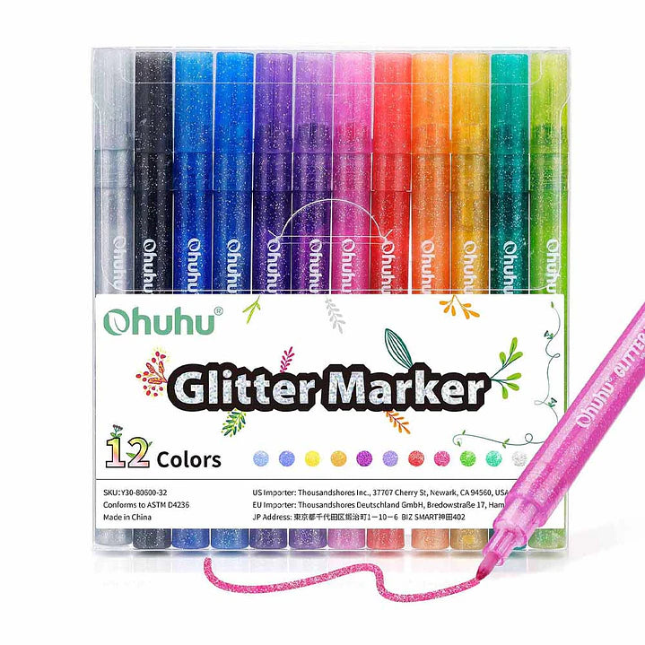Set de 12 Marcadores Glitter punta fina