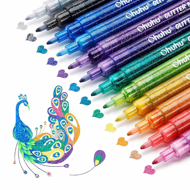 Set de 12 Marcadores Glitter punta fina