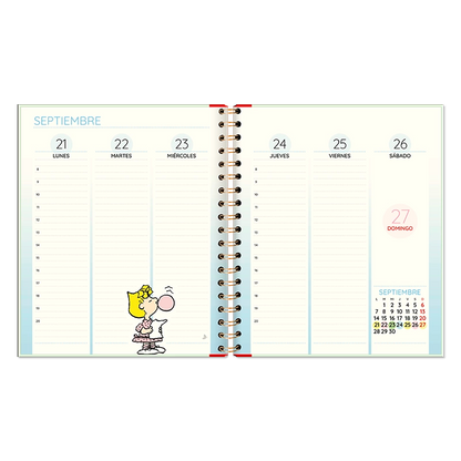 Agenda Snoopy Semanal 2026 con espiral