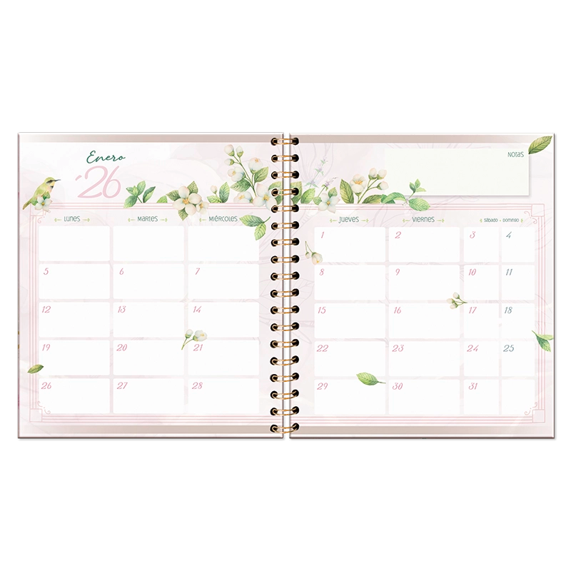 Agenda Floral Semanal 2026 con espiral
