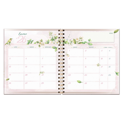 Agenda Floral Semanal 2026 con espiral
