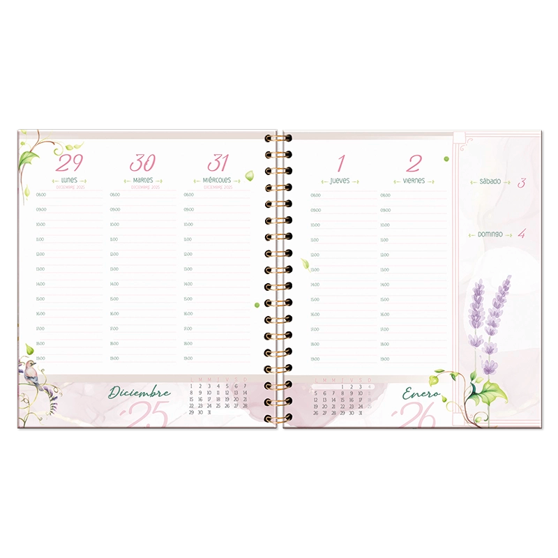 Agenda Floral Semanal 2026 con espiral