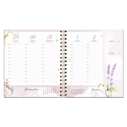 Agenda Floral Semanal 2026 con espiral
