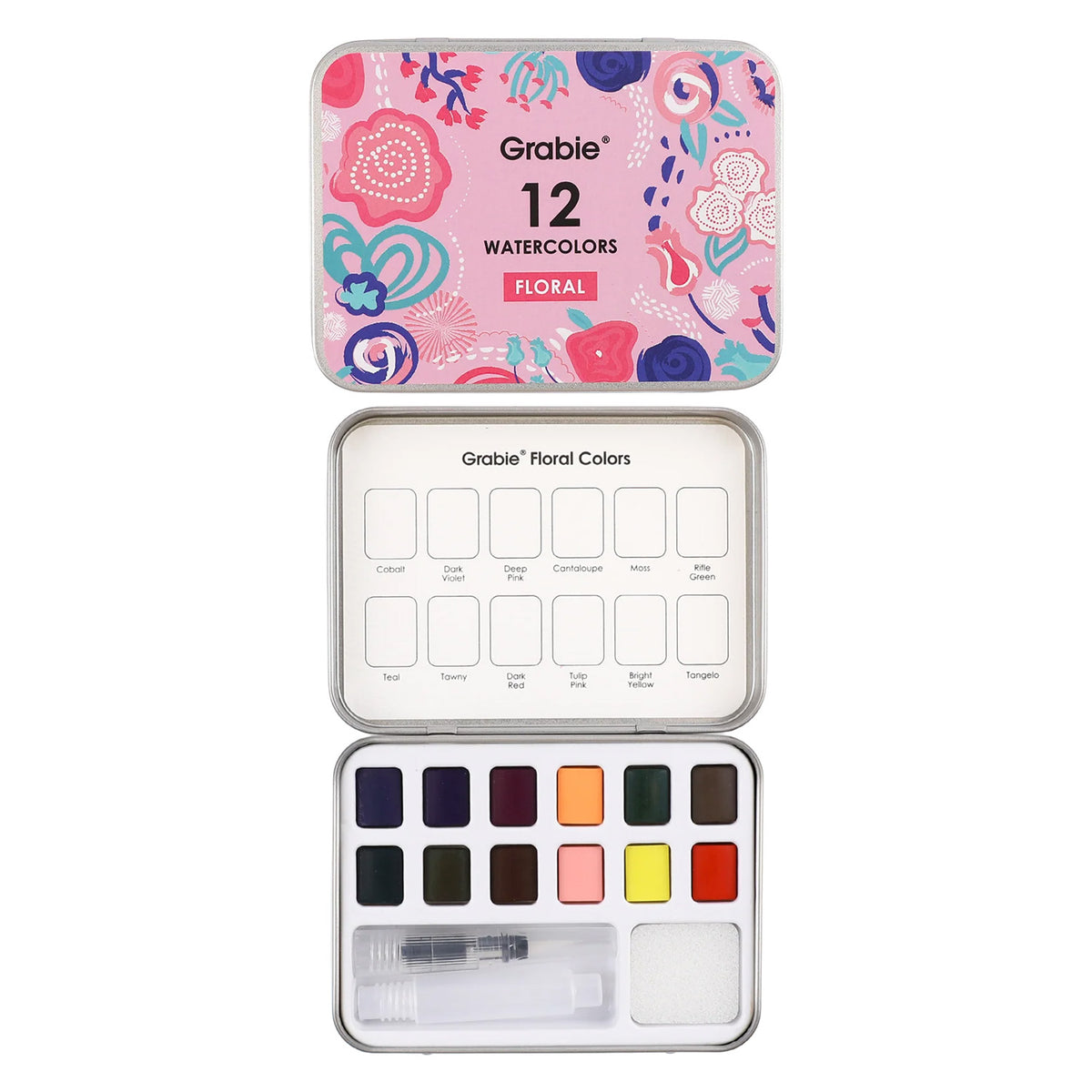 Set acuarelas de bolsillo de 12 colores con pincel- Florales