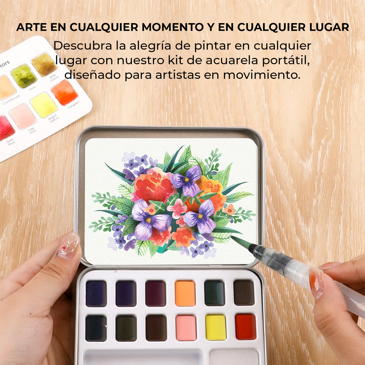 Set acuarelas de bolsillo de 12 colores con pincel- Florales