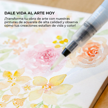 Set acuarelas de bolsillo de 12 colores con pincel- Florales