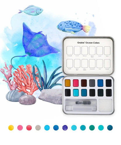 Set acuarelas de bolsillo de 12 colores con pincel- Oceáno