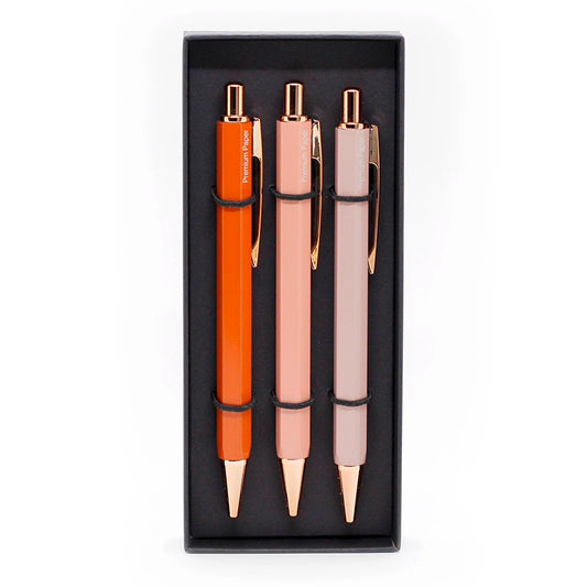 Set 3 Bolígrafos Hexagonales: Naranja - Melón - Rosa