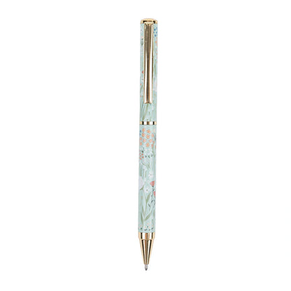 Bolígrafo Metálico Tinta Azul - Flores Celeste