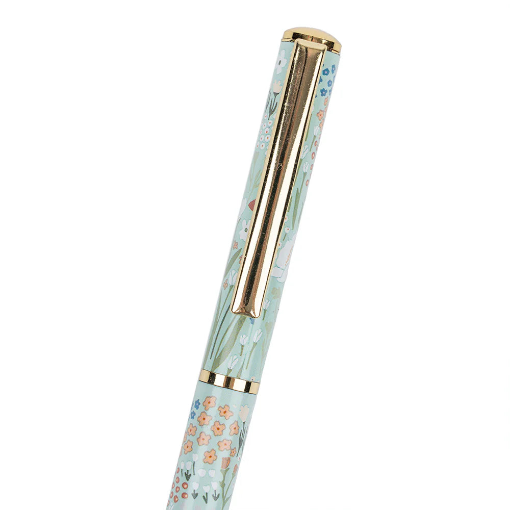 Bolígrafo Metálico Tinta Azul - Flores Celeste
