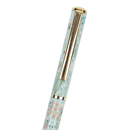 Bolígrafo Metálico Tinta Azul - Flores Celeste
