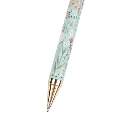 Bolígrafo Metálico Tinta Azul - Flores Celeste