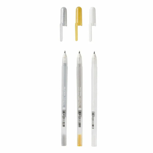 Set Lápiz Gel Gelly Roll Sakura 3 Colores :Oro-Plata-Blanco