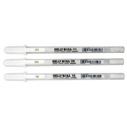 Set Lápiz Gel Gelly Roll Sakura 3 Grosores Blanco
