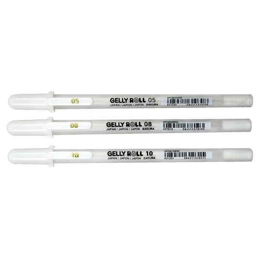 Set Lápiz Gel Gelly Roll Sakura 3 Grosores Blanco